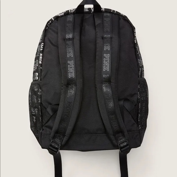 Victoria Secret PINK Backpack Black with Silver Logo - Picture 3 of 8